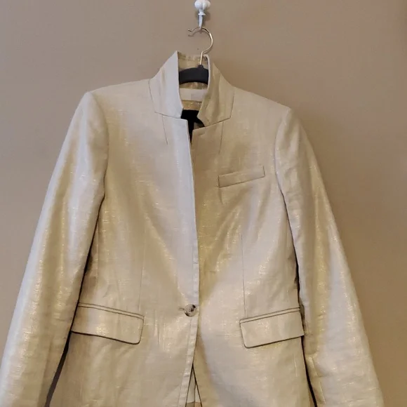 J.Crew Regent Metallic Gold Linen Blend Blazer Sport Coat Size 6 - Picture 4 of 11